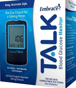 Embrace® TALK™ Blood Glucose Meter Only, 2 AAA Batteries, Carrying Case